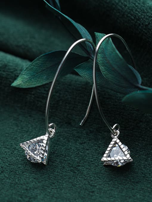 Rosh 925 Sterling Silver With Cubic Zirconia Simplistic Triangle Hook Earrings 4