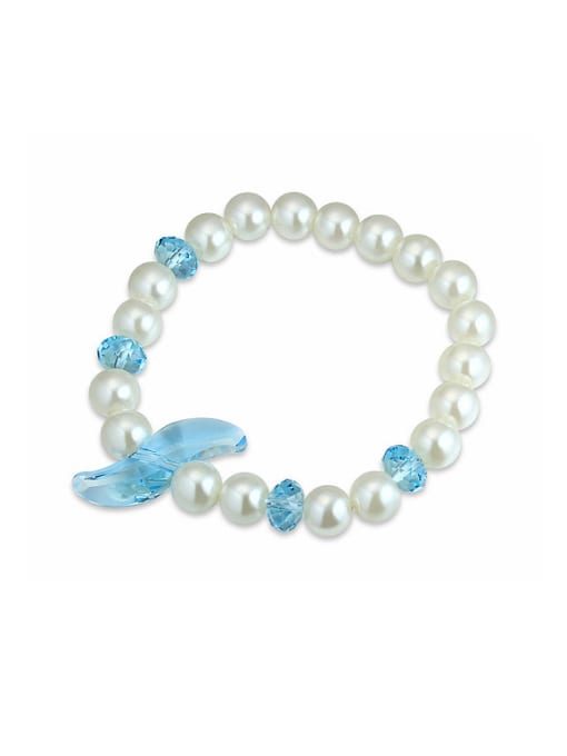 light blue Fashion White Imitation Pearls austrian Crystals Bracelet