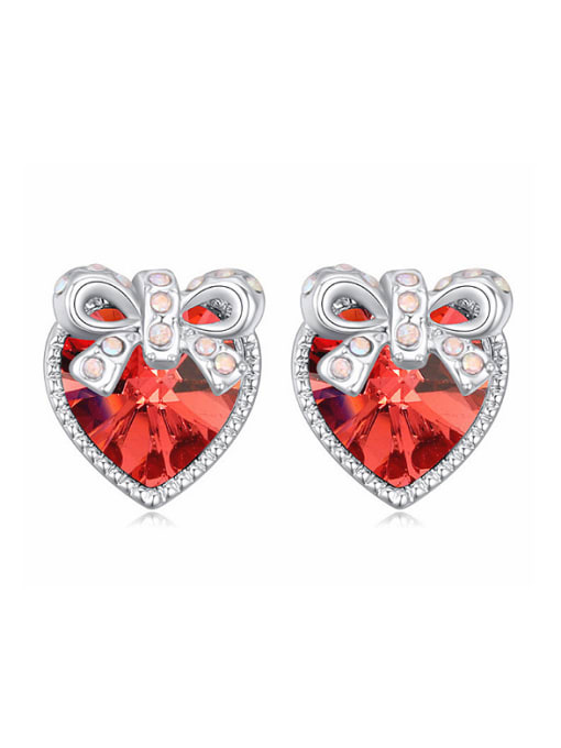 Red Fashion Heart austrian Crystal Little Bowknot Stud Earrings