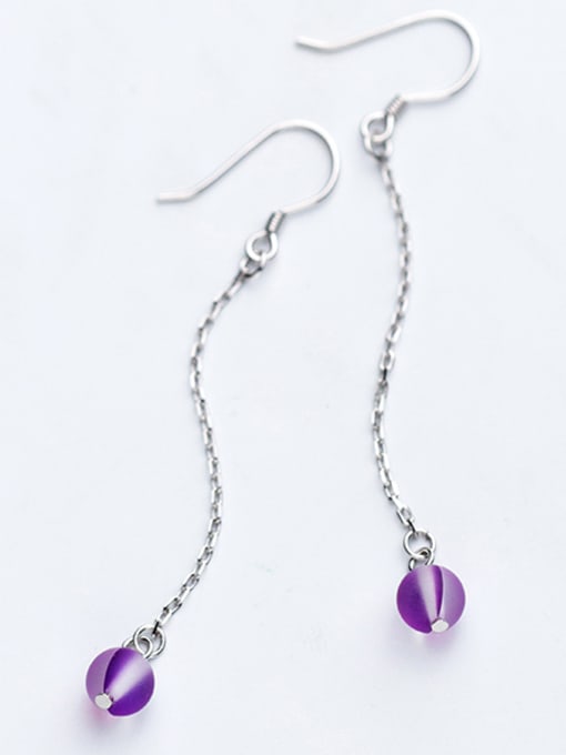 Rosh Temperament Purple Frosted Round Shaped Crystal Drop Earrings 1
