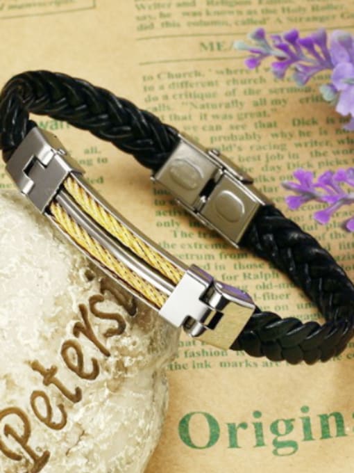 Open Sky Personalized Woven Artificial Leather Gold Plated Bracelet 1