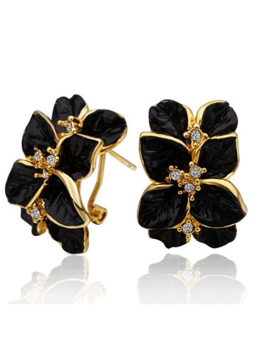 Golden Color Enamel Plating Flowers-shape Women Clip Earrings