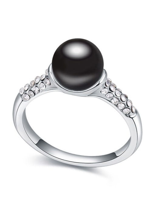 Black Simple Imitation Pearl Tiny Crystals Alloy Ring