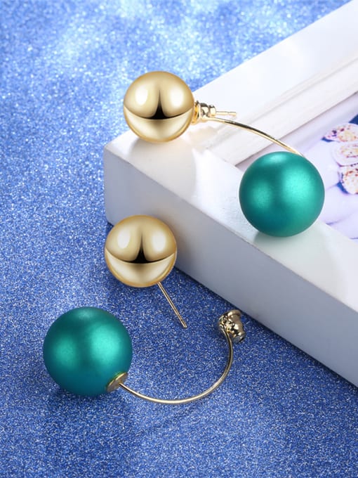 Golden Delicate Double Color Design Bead Shaped Stud Earrings