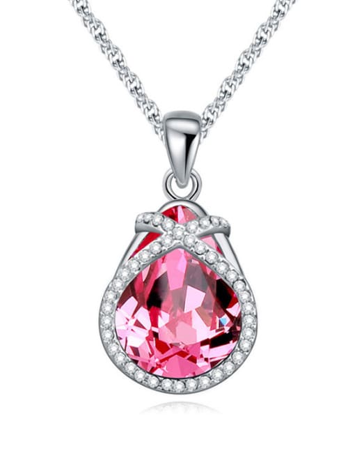 pink Water Drop Cubic austrian Crystals Pendant Alloy Necklace
