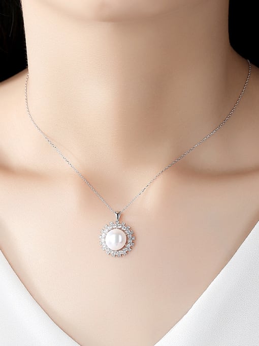CCUI 925 Sterling Silver With Artificial Pearl Simplistic Round Necklaces 1