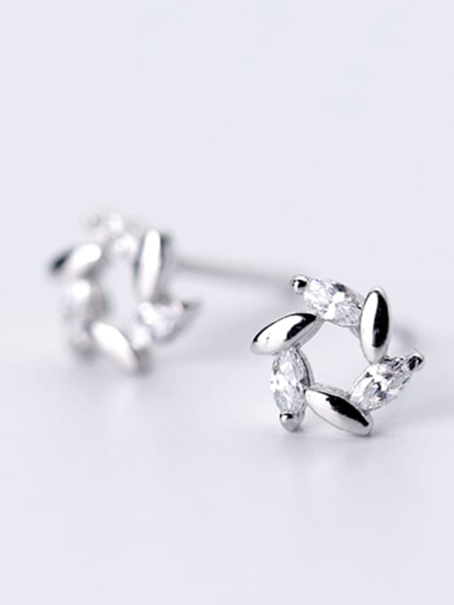 Rosh Exquisite Flower Shaped S925 Silver Zircon Stud Earrings 0