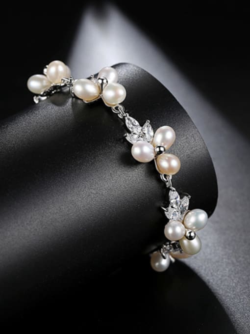 BLING SU AAA zircon mosaic freshwater pearl Fashion Bracelet