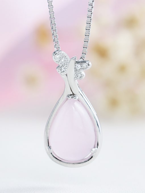 kwan Simple Lovely Pink Butterfly Stone Pendant 1