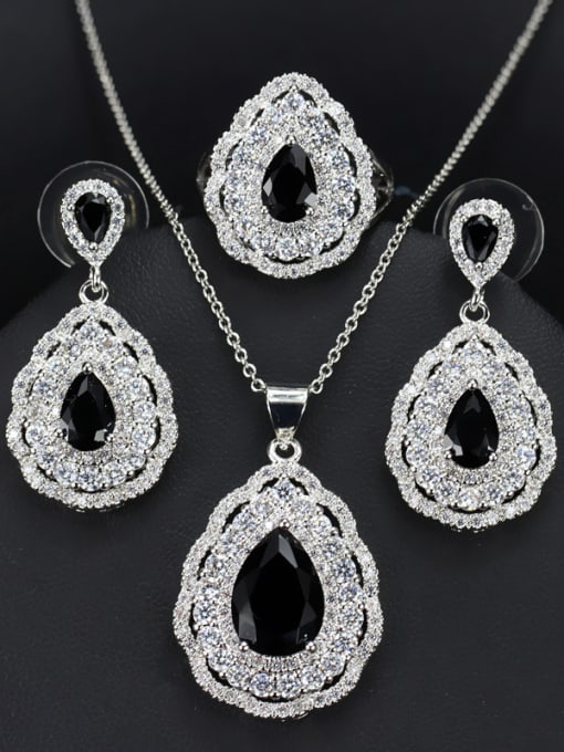 Black Ring 7 Yards Luxury Color Zircon Three Pieces Jewelry Set