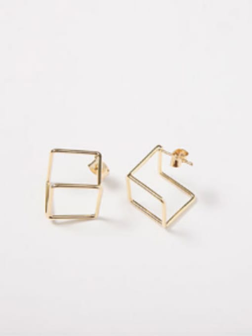 gold Simple Hollow Cube Silver Smooth Stud Earrings