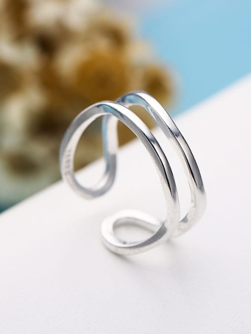 kwan Creative Double Lines Smooth Silver Opening Ring 2