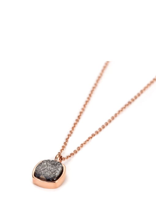 Rose Gold ,Gray Simple Square Shaped Steel Rose Gold Crystal Necklace
