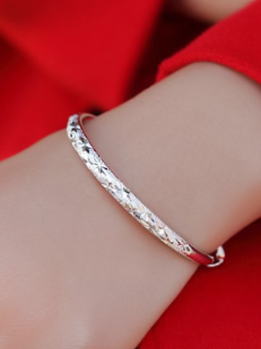 JIUQIAN Fashion 999 Silver Shiny Star Patterns-etched Adjustable Bangle 1