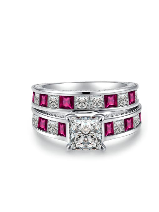 ZK Double Ring Luxury Pink Color Engagement Ring 0