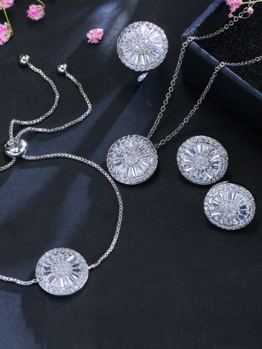 L.WIN Luxury AAA Zircon Round Necklace Earrings Bracelet ring 4 Piece jewelry set 0