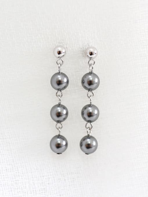 Black Fashion Three Artificial Pearls Silver Stud Earrings