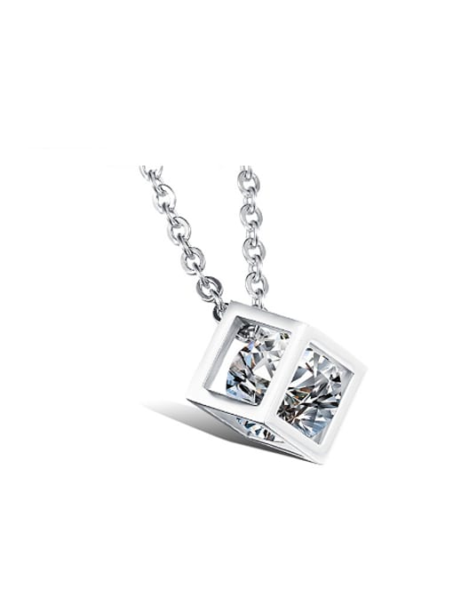 white Fashion Hollow Cube Zircon Titanium Lovers Necklace