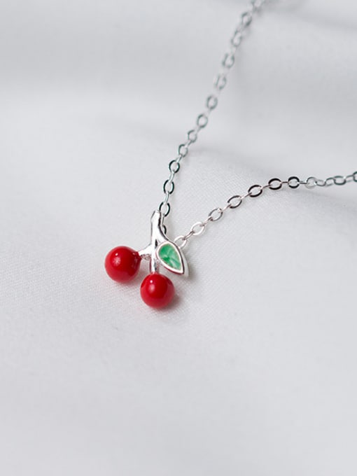 Rosh Lovely Cherry Shaped S925 Silver Glue Necklace 0