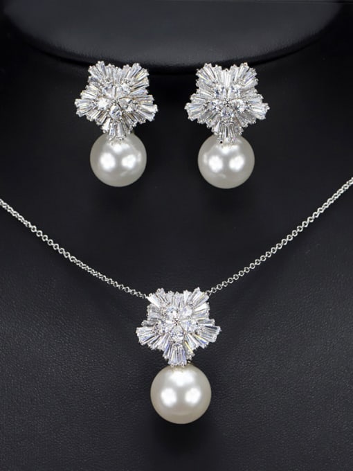 White Pearl Snowflake Zircon Pearl Jewelry Set
