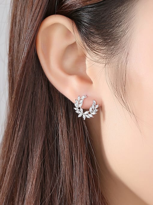 BLING SU Copper With White Gold Plated Delicate Leaf Stud Earrings 1