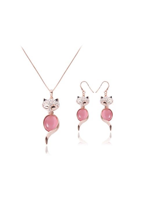 BESTIE Alloy Rose Gold Plated Fashion Fox Opal Two Pieces CZ Jewelry Set 0