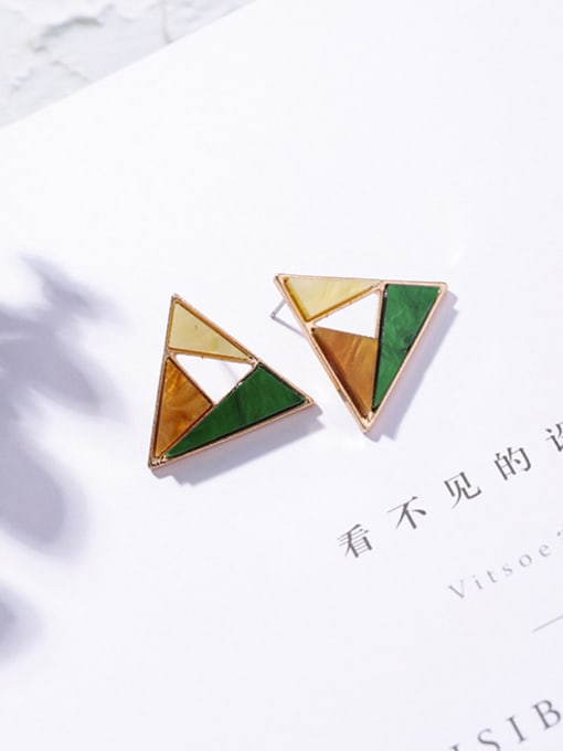 F triangle (green and yellow) Alloy With Acrylic Texture Coloured Stud Earrings