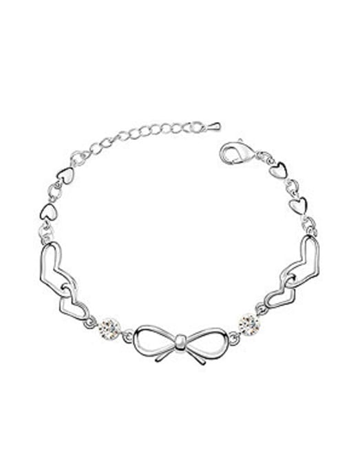 White Simple Cubic austrian Crystals Little Bowknot Heart Alloy Bracelet