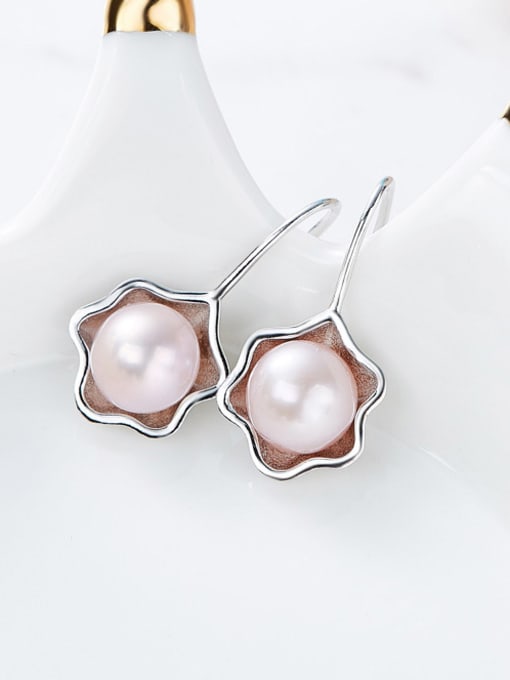 CEIDAI Simple Flowery Freshwater Pearl Silver Earrings 3