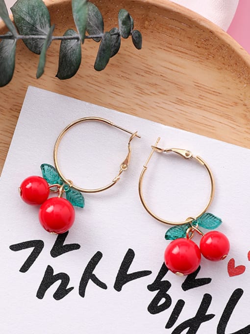 W3206D Red (Earrings) Alloy With Gold Plated Cute Cherry Stud Earrings