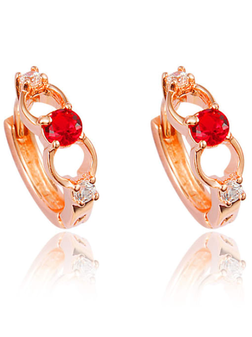 SANTIAGO Elegant Red Rose Gold Plated Geometric Zircon Clip Earrings 0