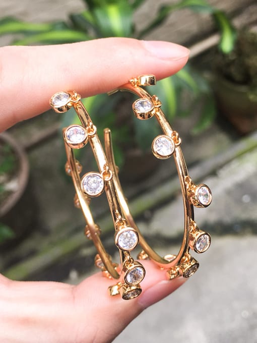 white+Gold Copper With  Cubic Zirconia Trendy Round Hoop Earrings