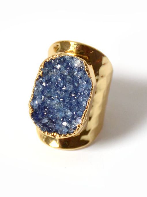 Blue Personalized Natural Crystal Gold Plated Opening Ring