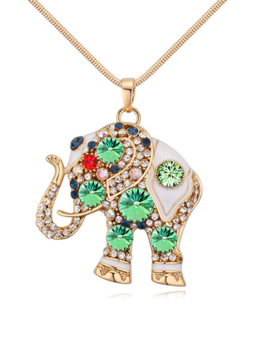 green Personalized Cubic austrian Crystals-covered Elephant Champagne Gold Sweater Chain