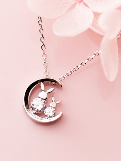 Rosh 925 Sterling Silver With Platinum Plated Personality Moon Rabbit Necklaces 1