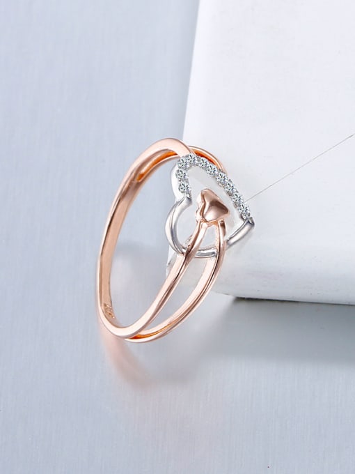 OUXI Women S925 Sterling Silver Love Heart Shaped Zircon Ring 2