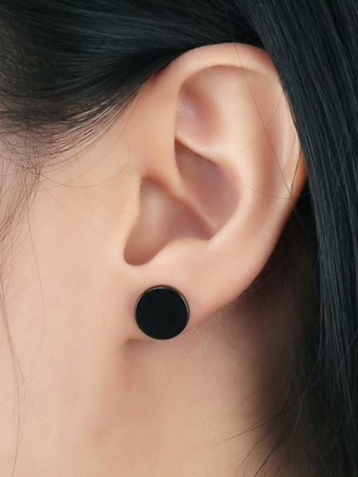 CONG Fashion Black Gun Plated Round Shaped Titanium Stud Earrings 1