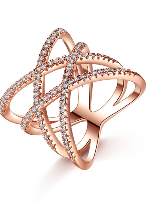 Rose Gold Trend fashion luxurious line cross ring