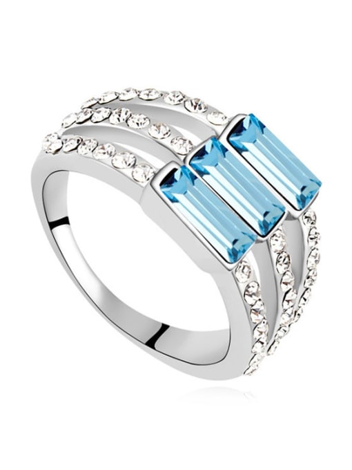 blue Simple Three-band austrian Crystals Alloy Ring