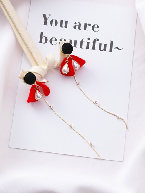 red Alloy With 18k Gold Plated Trendy Leaf Drop Earrings