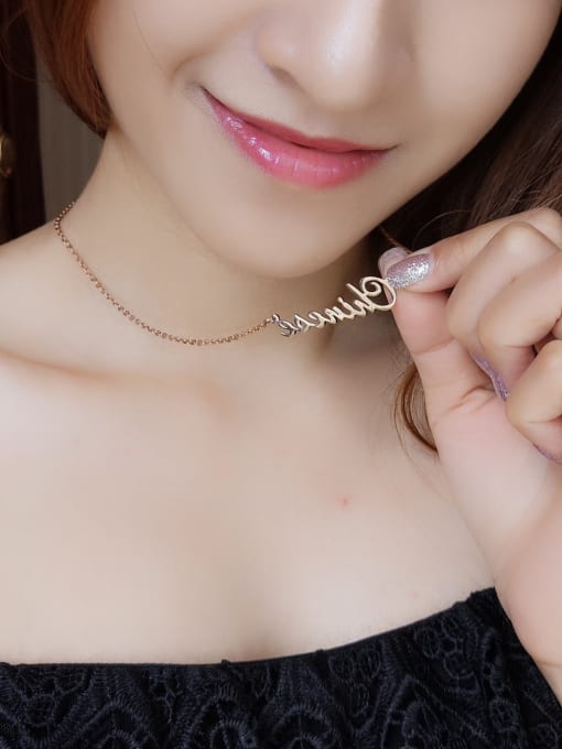 JINDING Fashion Titanium Rose Gold Letters Short Necklace 2