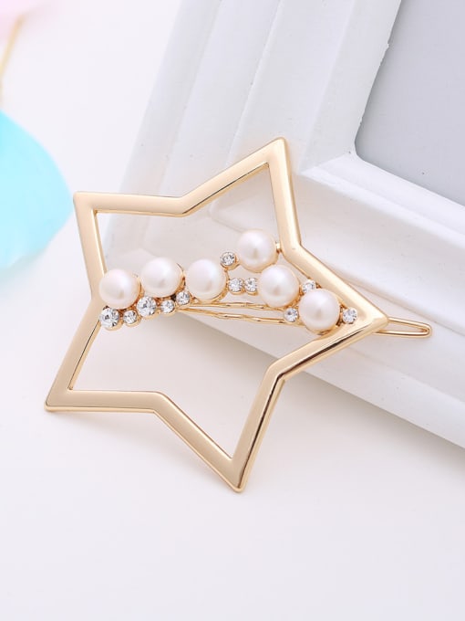Gold Fashion Freshwater Pearls Hollow Star Alloy Hairpin