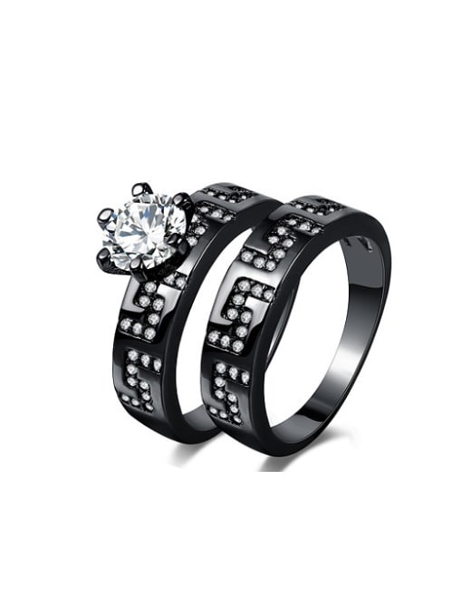 Ronaldo All-match Black Gun Plated Geometric Shaped Glass Bead Ring Set 0