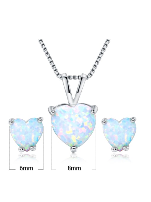 UNIENO Heart-shaped White-Opal platinum-plated necklace earrings 2 sets 1