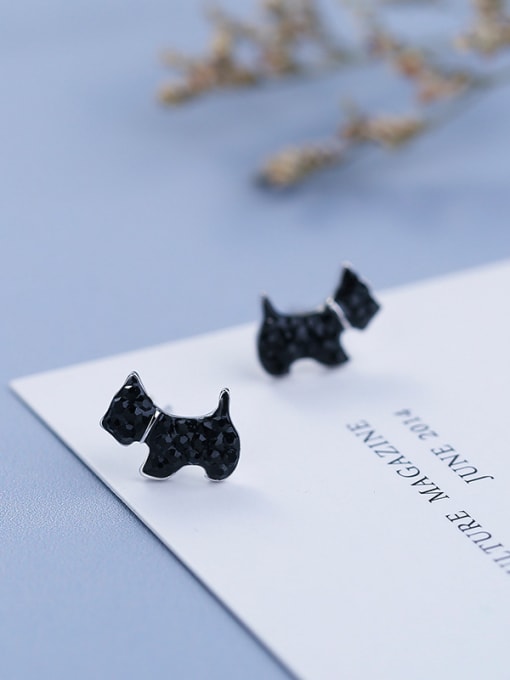 Black Tiny Cubic Zirconias-covered Puppy 925 Silver Stud Earrings
