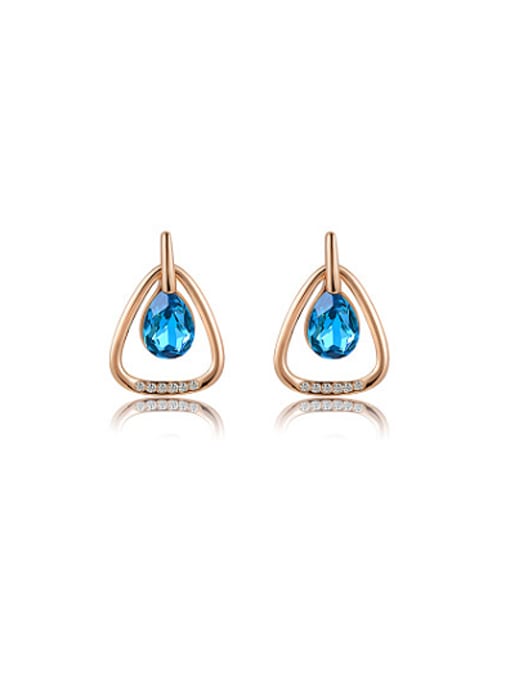 Rose Gold Blue Water Drop Shaped Austria Crystal Stud Earrings