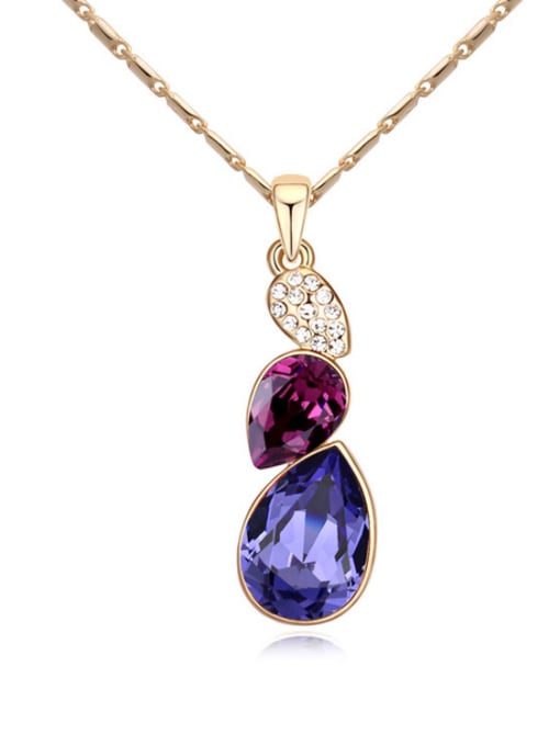 purple Exquisite Water Drop austrian Crystals Champagne Gold Plated Necklace