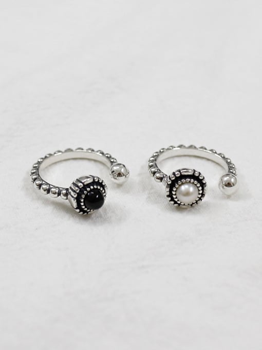 DAKA 925 Sterling Silver With Silver Plated Personality old beaded edges Free Size Rings