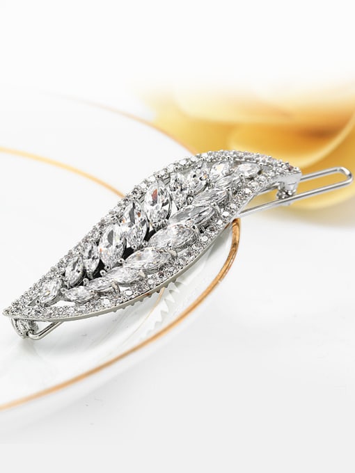 Wei Jia Fashion White Zircon-covered Leaf Platinum Plated Copper Hairpin 1