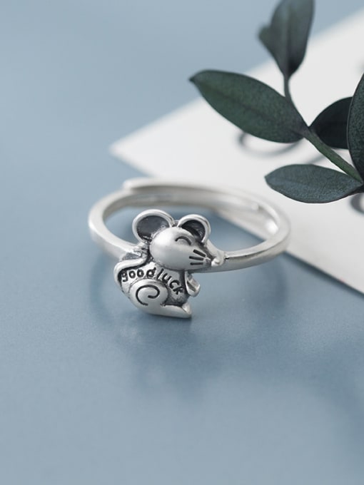 Rosh 925 Sterling Silver With Antique Silver Plated Cute Mouse Free Size Rings 1